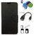Wallet Style Flip Cover Case for Micromax Canvas Juice A77 (BLACK)  + Nano Sim Adapter + Micro USB OTG Cable + Micro USB Charging Cable Combo Set