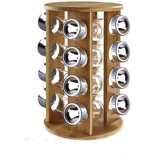Buy 16-Pcs Revolving Wooden Spice rack - 40 ml Wooden, Plastic Spice ...