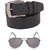 Calibro Men\'S Black Fux Leather Belt With Aviator Sunglasses Combo CMFLB-1132