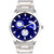 Golden Bell Men'S Silver  Blue Round Metal Strap Wrist Watch (435Gb)