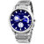Golden Bell Men'S Silver  Blue Round Metal Strap Wrist Watch (439Gb)