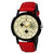 Golden Bell Men\'S Red & Beige Round Genuine Leather Strap Wrist Watch (195Gb)