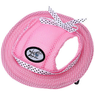 Magideal Pet Dog Cat Kitten Princess Mesh Strap Hat Cap Sunbonnet Size M - Pink