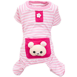 Magideal Pet Dog Cat Puppy Soft Striped Pajamas Jumpsuit Coat Clothes Apparel Pink L