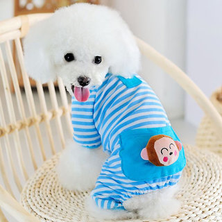Magideal Pet Dog Cat Puppy Soft Striped Pajamas Jumpsuit Coat Clothes Apparel Blue S