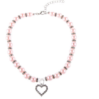Magideal Pet Dog Cat Pearl Rhinestone Heart Pendant Necklace Collar Necktie Pink M