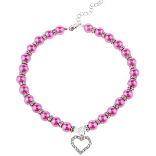 Magideal Pet Dog Cat Pearl Rhinestone Heart Pendant Necklace Collar Necktie Purple L