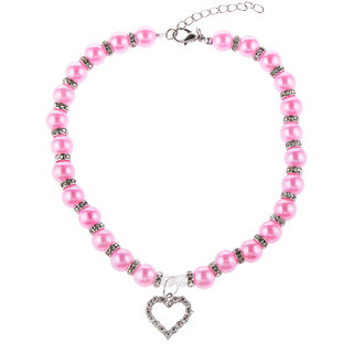Magideal Pet Dog Cat Pearl Rhinestone Heart Pendant Necklace Collar Necktie Rosy M