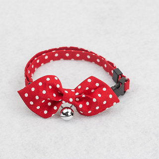Magideal Pet Dog Cat Tie Collar With White Dot Print Pointed Bowknot Bell Decor- Red
