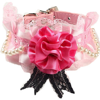 Magideal Adjustable Pet Dog Cat Puppy Lace Flower Necklace Collar Neck Strap Pink S