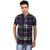 BONATY Blue 100% Cotton Sinker Polo Neck Checkered T-Shirt For Men