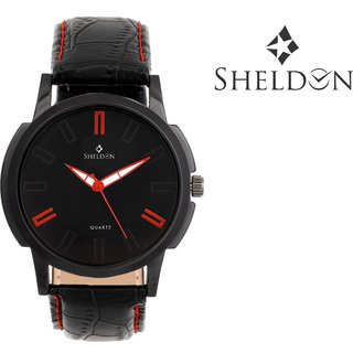 Sheldon Black Leather Analog Watch For Men