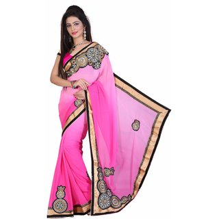 Fashionoma Pink Art Silk Self Design Saree With Blouse