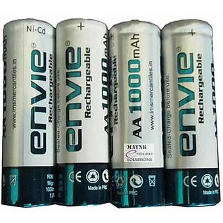 Envie AA 1000 mAh 4 Pc Rechargeable Battery Set Batteries Chargable Ni-Cd