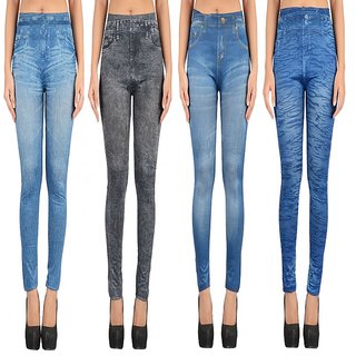 Buy Denim Printed Jeggings / Skinny Leggings Look Like Jeans- FREE SIZE ...