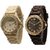 TWO Beige & Brown w/ Gold Silicone Watch with CZ Crystal Rhinestones Face Bling Bezel