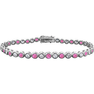 LoveBrightJewelry Radiant 14K White Gold Pink Sapphire & Diamond Tennis Bracelet