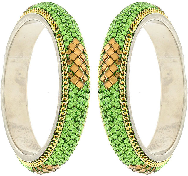 Anuradha Art Green Colour Styled with White /& Green Colour Sparkles Ethnic Bangles Set for Women//Girls
