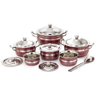 MAHAVIR 13PC STAINLESS STEEL COLOR COOK N SERVE SET