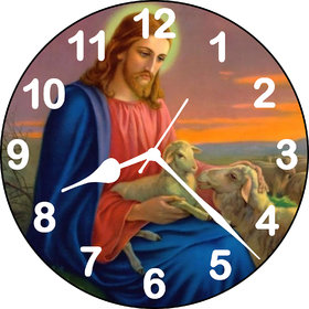 Sanchi Wood Jesus Goat Without Glass Round Decorative 3D Analog Multicolor Wall Clock