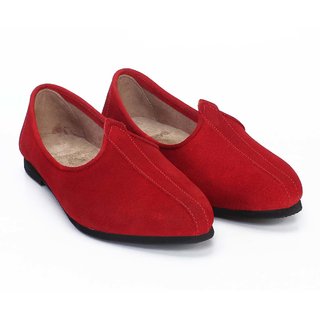 Red Suede Leather Jalsa Jutti for Men With Black Sole
