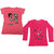 Indistar Girls Cotton 1 Full Sleeves Printed T-Shirt and 1 Half Sleeves T-Shirt (Pack of 2)_Red::Pink_Size: 8-9 Year