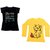 Indistar Girls Cotton 1 Full Sleeves Printed T-Shirt and 1 Half Sleeves T-Shirt (Pack of 2)_Yellow::Black_Size: 8-9 Year