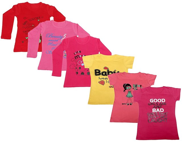 Pack of 4 Indistar Girls Cotton Half Sleeves Solid T-Shirts