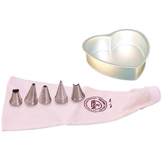 NOOR COMBO OF  ICING BAG (25 CM), WITH 5 NOZZLES AND SMALL HEART CAKE MOULD