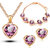 PhenovoAlloy Rhinestone Heart Pendant Necklace Bracelet Earrings Set Purple