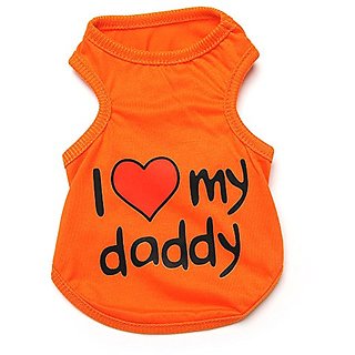 Pet Dog T-shirt I Love My Daddy Puppy T Shirt Orange (Medium)