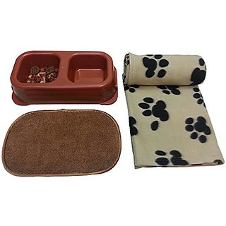 Pet Blanket - Double-sided Pet Bowl - Pet Bowl Mat - Pet Accessories Set
