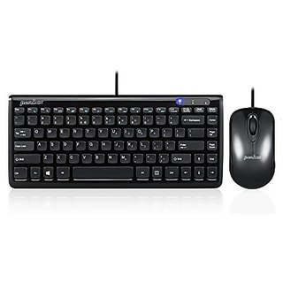 Perixx PERIDUO-307B, Wired Keyboard And Mouse Set - USB - Piano Black Design - Stylish Chiclet Key Design - 11 Multimedi