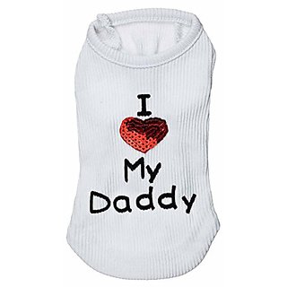 Haogo Pet Puppy Shirt Small Dog Pet Clothes I Love My Daddy Vest T-Shirt White XXS