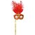 Coxeer Masquerade Mask Half Face Feather Mask on a Stick Red Mardi Gras Mask