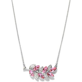 Golden Peacock Pink & Silver Toned Olive Branch Charm Necklace