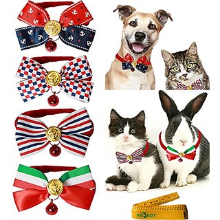 4 Pcs Cute Adorable Stylish Adjustable Cat Dog Rabbit Pet Cloth Bow Tie Bowknot Collar With Alloy Bell For Small Cats Ki
