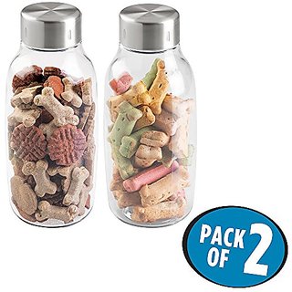 MDesign Pet Storage Jar With Sealed Lid For Dog And Cat Food, Treats - Pack Of 2, 55 Oz, Clear