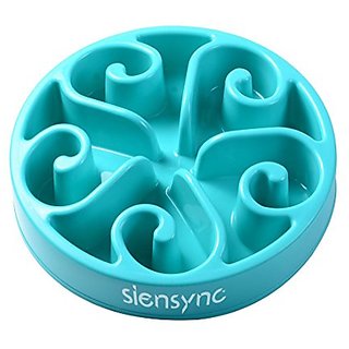Slow Feeder Bowl - Siensync(TM) Fun Feeder Interactive Bloat Stop Dog Bowl, Eco-friendly Durable Non Toxic Bamboo Fiber