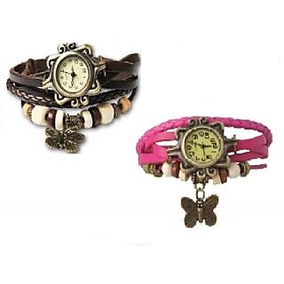 Butterfly ladies watch Combo Vintage Design Watches (BLACK  PINK) By Eglob
