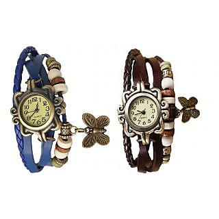 Butterfly Set of Two Blue  Brown Vintage Women Watches by Eglob