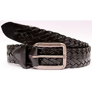 mens black braided leather belt