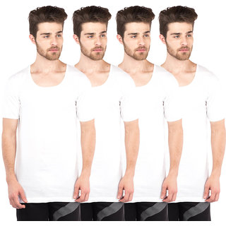 VIP Bonus Knitshrunk White Half Sleeve Vests Pack of 4 for Men