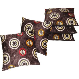 Cushion Cover Set of 5 velvet round print brown 16x16