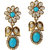 The99Jewel by JewelMaze Blue Pota Kundan Pearl Antique Gold Plated Dangle Earrings-PAA0547