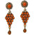 Kriaa by JewelMaze Orange Pota Austrian Stone Pearl Antique Gold Plated Dangle Earrings-PAA0542