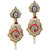 Kriaa by JewelMaze Austrian Stone Blue  Pink Meenakari Pearl Gold Plated Dangle Earrings-AAA0265