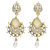 Kriaa by JewelMaze Austrian Stone And Kundan Beige Pearl Drop Gold Plated Dangle Earrings -AAA0479