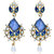 Kriaa by JewelMaze Austrian Stone And Kundan Blue Meenakari Pearl Drop Gold Plated Dangle Earrings -AAA0480