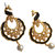 Kriaa by JewelMaze Black Austrian And Pota Stone Pearl Drop Peacock Gold Plated Dangle Earrings-AAA0494